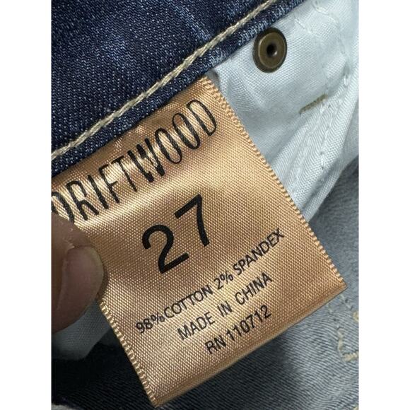 Driftwood Farrah Embroidered Flare Jeans Women's Size 27 Blue Denim Frayed Hem - Picture 6 of 15